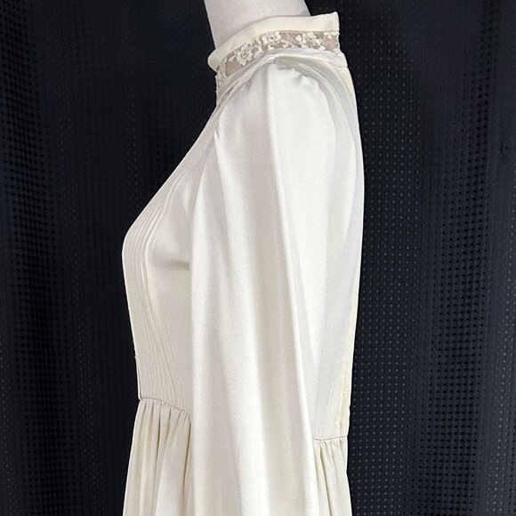 Gorgeous Vintage 70s Carson Pirie Scott Chicago Crepe Lace Wedding Prairie Dress - Picture 8 of 16